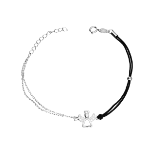 Bransoleta srebrna anioł z cyrkoniami/sznurek+rolo PW578+rolo ROD czarny próba 925