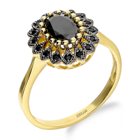 Pierścionek złoty Kate Markiza owal z czarnym rutenem