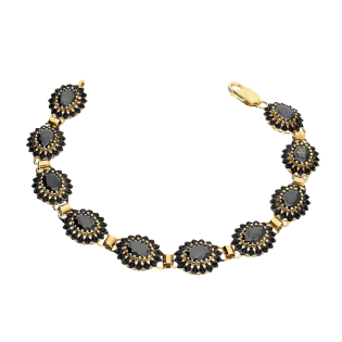 Bransoleta złota owalna Markiza z czarnymi cyrkoniami i rutenem