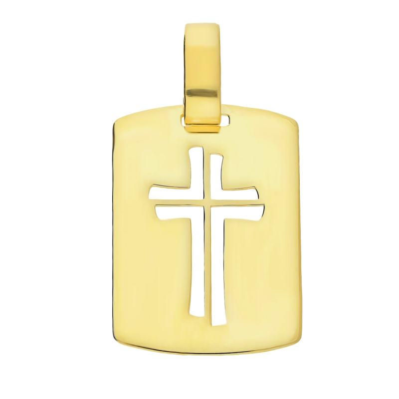 Zawieszka pozłacana blaszka ze srebra z wyciętym krzyżem