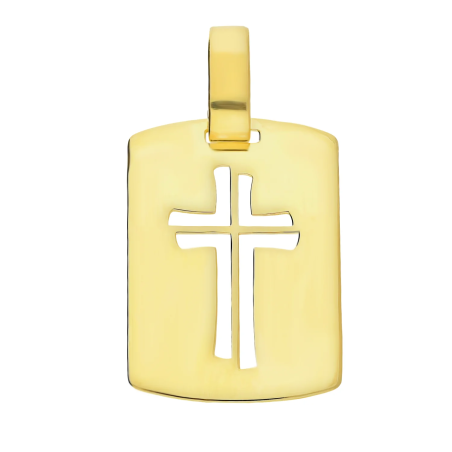 Zawieszka pozłacana blaszka ze srebra z wyciętym krzyżem