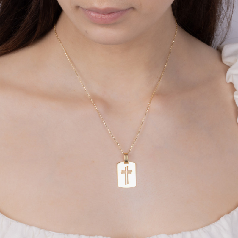 Zawieszka pozłacana blaszka ze srebra z wyciętym krzyżem