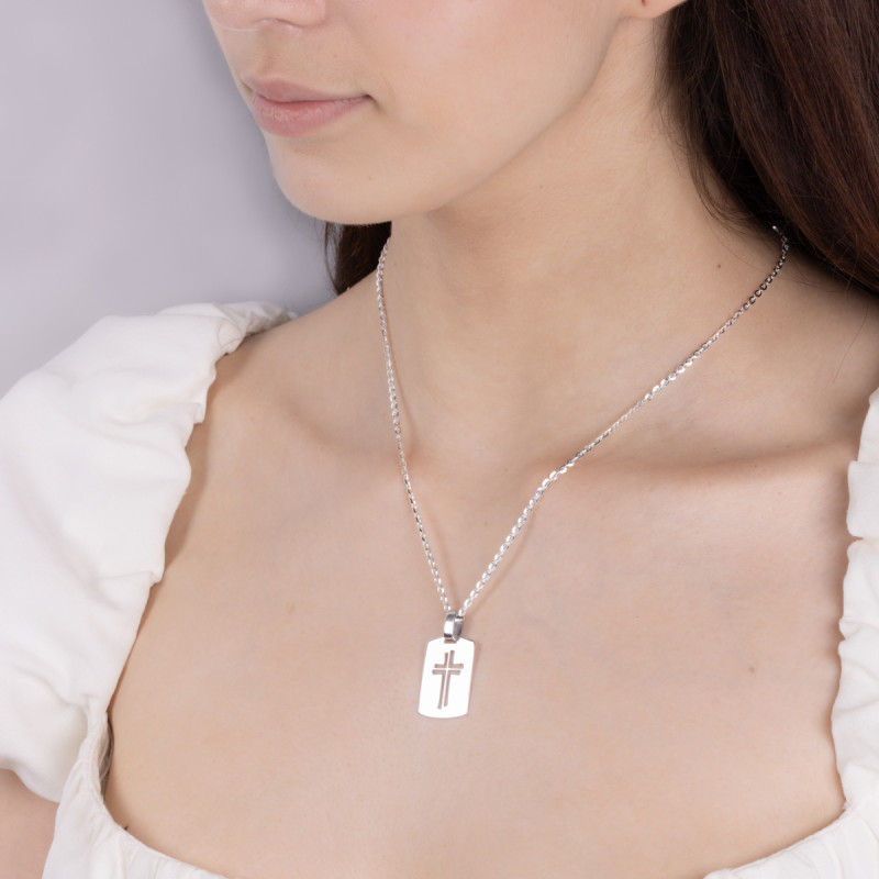 Zawieszka srebrna blaszka z wyciętym krzyżem