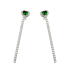 Kolczyki srebrne rząd cyrkonii i serce z zieloną cyrkonią/sztyft PW730 ROD cz próba 925