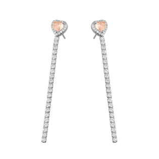 Kolczyki srebrne serce z różową cyrkonią i rząd białych cyrkonii/sztyft PW730 ROD jr próba 925