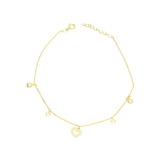 Bransoleta pozłacana na nogę serce i cyrkonie PW733 GOLD serce+cyr fasx2+ cyr próba 925