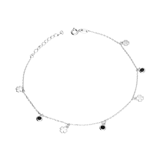 Srebrna bransoletka na nogę koniczynki i cyrkonie - JubilerSezam.pl