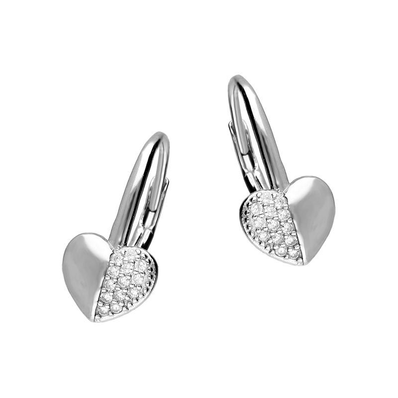 Srebrne kolczyki serca z cyrkoniami pr. 925 - JubilerSezam.pl