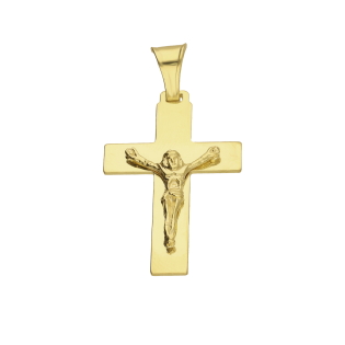 Krzyżyk 925 w kolorze złotym z wizerunkiem Chrystusa – gładkie proste ramiona