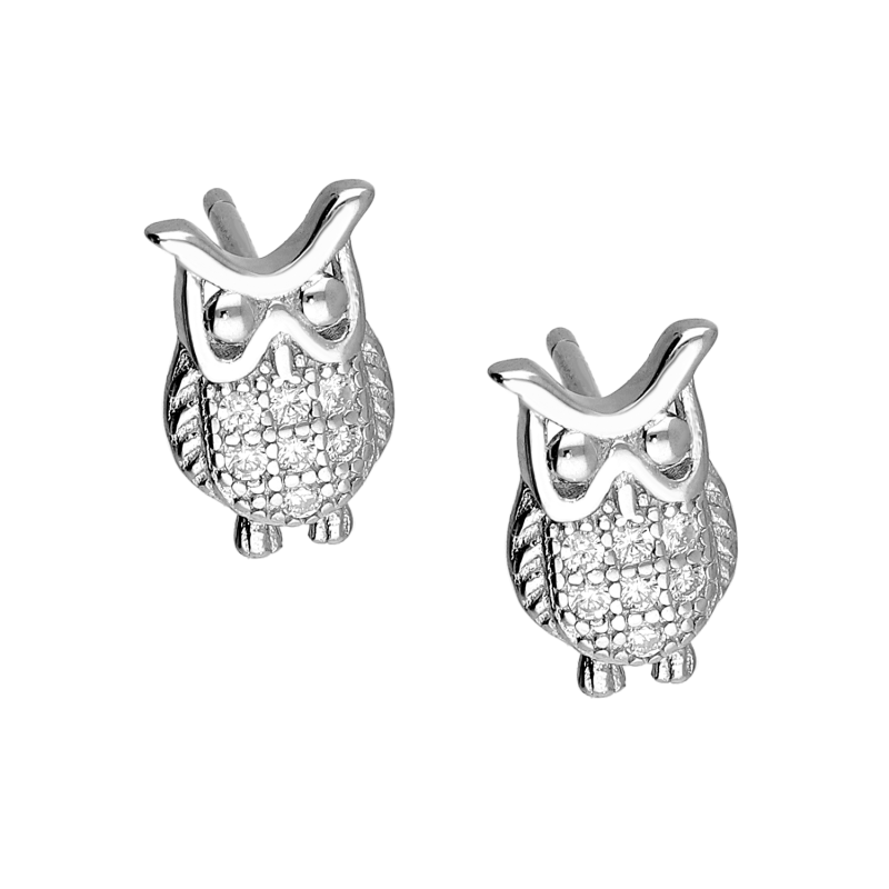 Kolczyki srebrne sowa z białymi cyrkoniami/sztyft TB 23656 próba 925