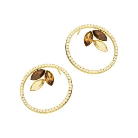 Kolczyki pozłacane SPARK z kryształami i cyrkoniami/sztyft KCDG42283LTAMBGS próba 925