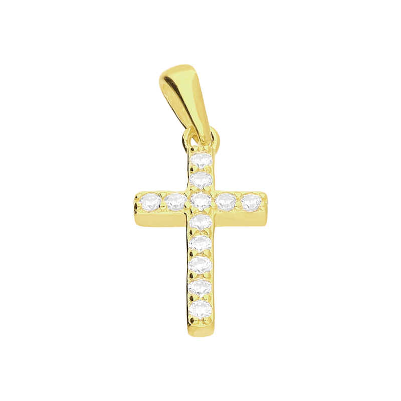 Pozłacany Krzyżyk Srebrny z Cyrkoniami pr. 925 - JubilerSezam.pl