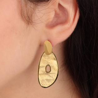 Kolczyki pozłacane szczotkowany owal z dziurką/sztyft M3-003-1 GOLD próba 925
