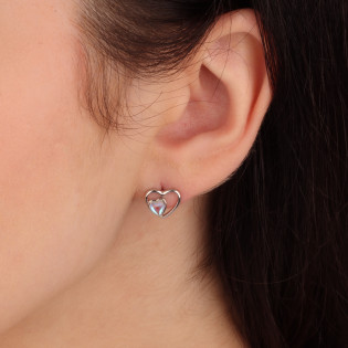 Srebrne kolczyki serca opalizujące próba 925 - JubilerSezam.pl
