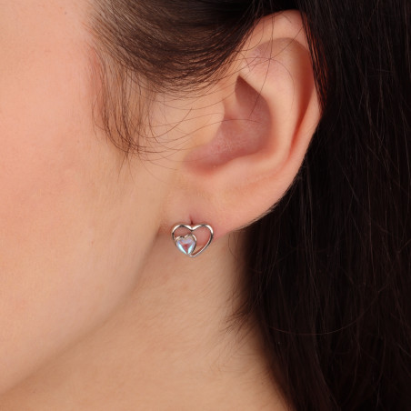 Kolczyki srebrne serce z opalizującym sercem/sztyft AT1002 próba 925