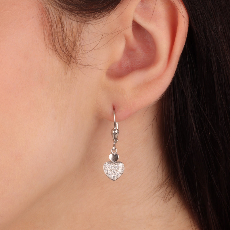 Srebrne kolczyki serca z cyrkoniami pr. 925 - JubilerSezam.pl