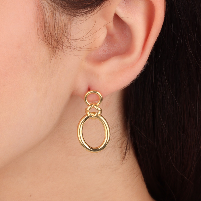 Kolczyki srebrne wiszące owale koloru złotego