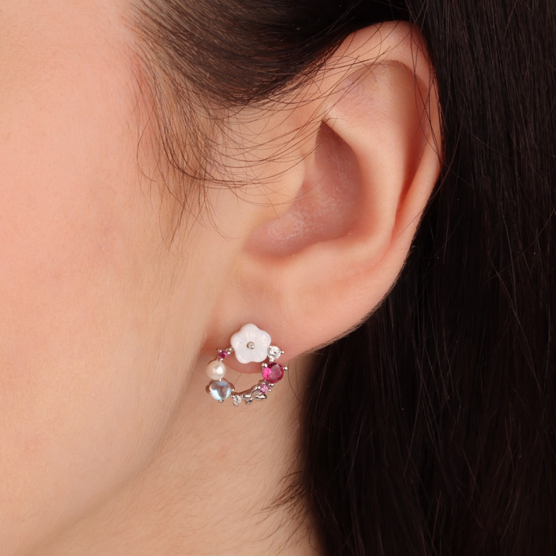 Kolczyki srebrne wianek z cyrkoniami i perłą/sztyft AT1006 próba 925