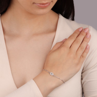 Bransoleta srebrna Niepokalana z cyrkoniami i kulki/rolo krzyż M3-444 ROD próba 925