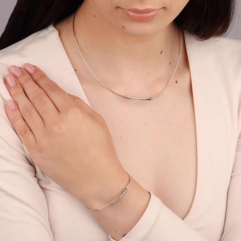 Naszyjnik srebrny blaszka z cyrkoniami/snake reg. M3-441 ROD próba 925