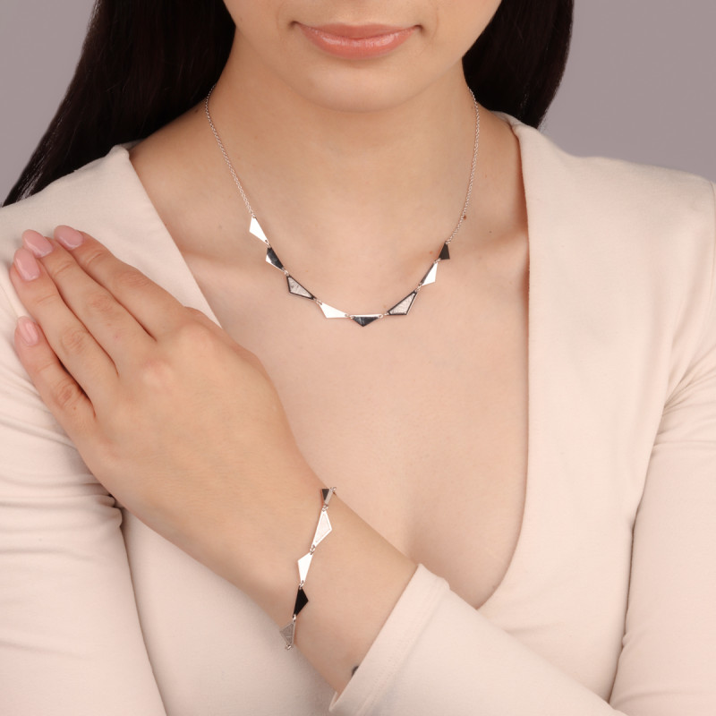 Bransoleta srebrna szczotkowane i gładkie trójkąty/rolo M3-058-2 ROD próba 925