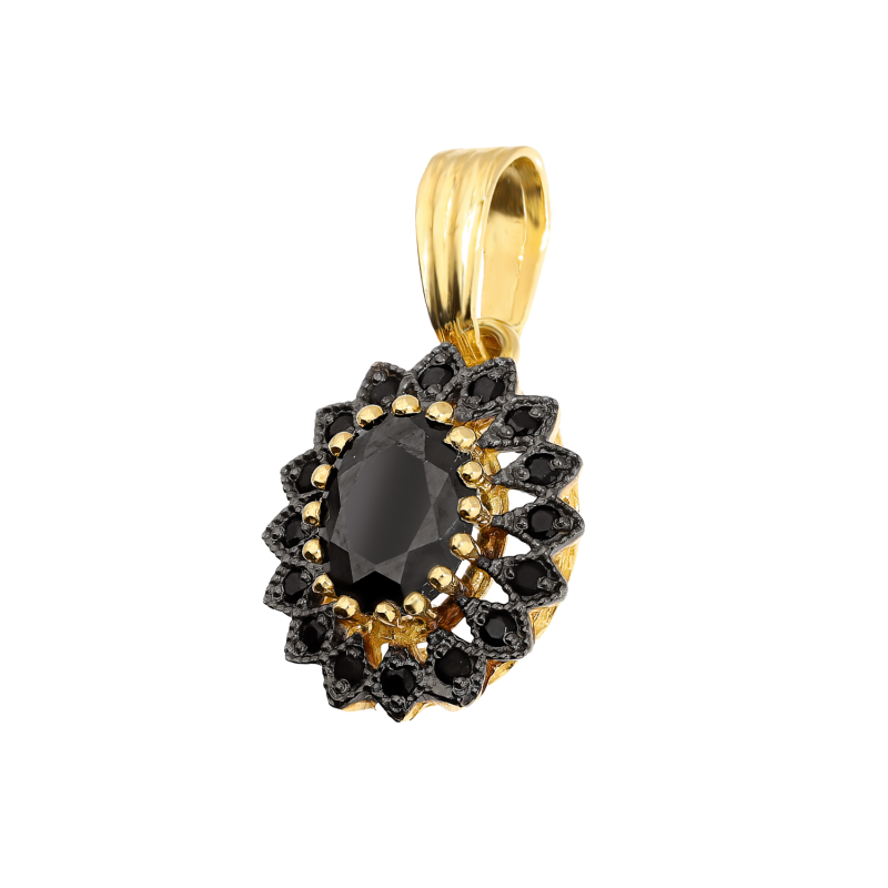 Zawieszka złota Markiza owalna z czarnymi cyrkoniami i rutenem
