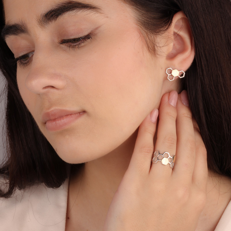 Pierścionek srebrny plaster miodu ze złotymi blaszkami PX G0752.50_AU375 blaszka gold