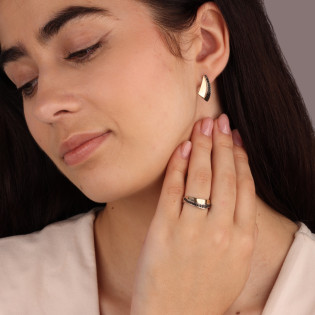 Pierścionek srebrny łuk z czarnymi cyrkoniami i złotą blaszką PX G0437.10 BL_AU375 blaszka gold