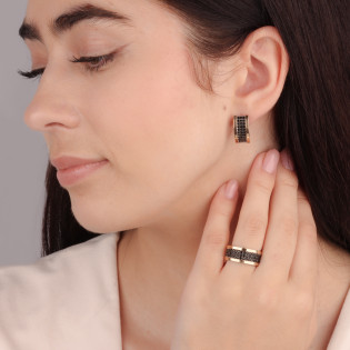 Kolczyki srebrne z czarnymi cyrkoniami i złotą blaszką/ang.zap. PX G0315_BL_AU375 blaszka gold