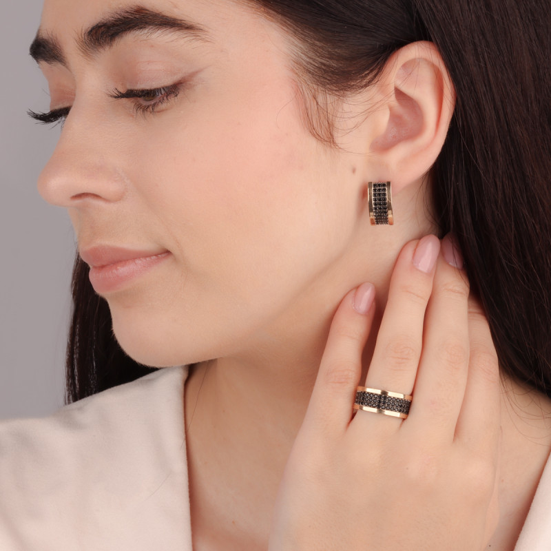 Kolczyki srebrne z czarnymi cyrkoniami i złotą blaszką/ang.zap. PX G0315_BL_AU375 blaszka gold