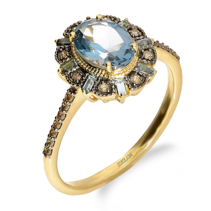 Pierścionek zaręczynowy z topazem London i diamentami - JubilerSezam.pl