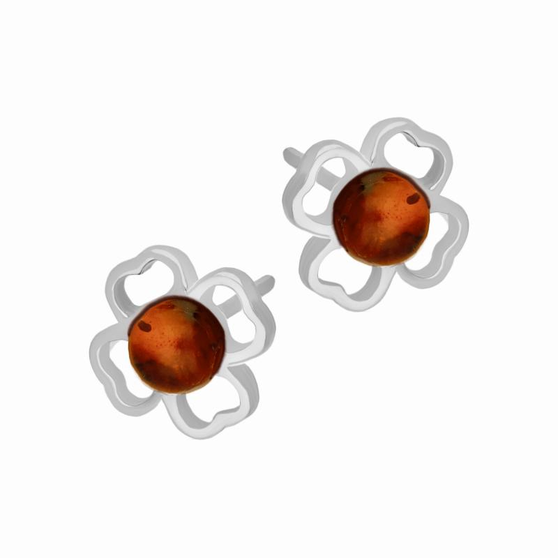 Srebrne Kolczyki z Bursztynem Koniakowym Kwiat - JubilerSezam.pl