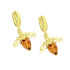 Kolczyki wiszące srebrne koloru złotego z pszczołą i bursztynem