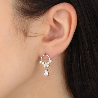 Kolczyki srebrne owal z białymi cyrkoniami/sztyft AT928 próba 925