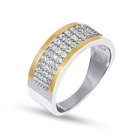 Pierścionek srebrny trzy rzędy białych cyrkonii i złota blaszka BM 548_AU375 blaszka gold