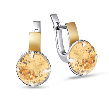 Kolczyki srebrne z szampańską cyrkonią i złotą blaszką/ang.zap. BM 566_AU375 blaszka gold