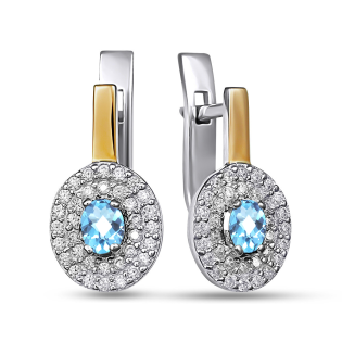 Kolczyki srebrne owal z niebieską i białymi cyrkoniami/ang.zap. BM 752 AZ_AU375 blaszka gold