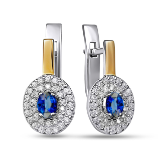 Srebrne Kolczyki z Szafirową Cyrkonią i Złotem - JubilerSezam.pl