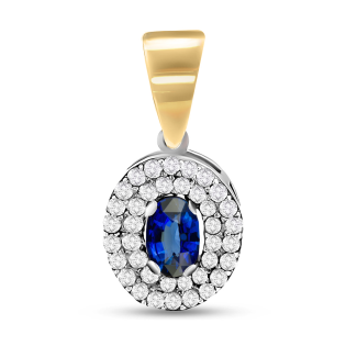 Zawieszka srebrna owal z szafirową i białymi cyrkoniami BM 752 SA_AU375 blaszka gold