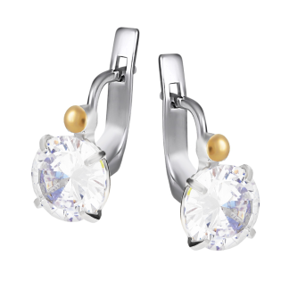 Kolczyki srebrne z cyrkonią i złotą kulką/ang.zap. BM 1010-A_AU375 blaszka gold