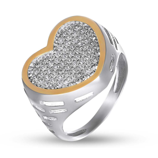 Pierścionek srebrny serce z cyrkoniami i złotą blaszką BM 1222 CR_AU375 blaszka gold