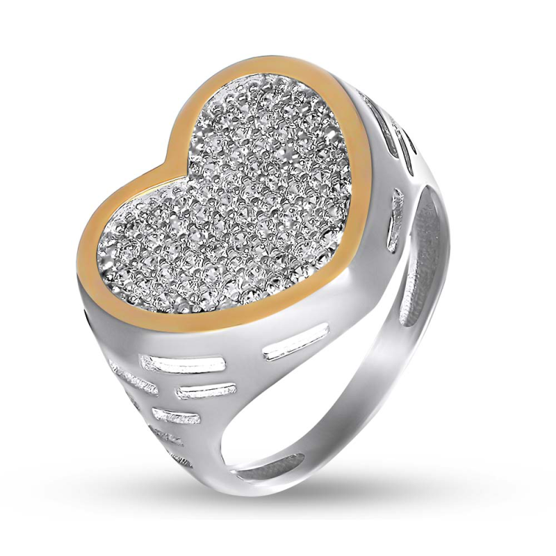 Pierścionek srebrny serce z cyrkoniami i złotą blaszką BM 1222 CR_AU375 blaszka gold