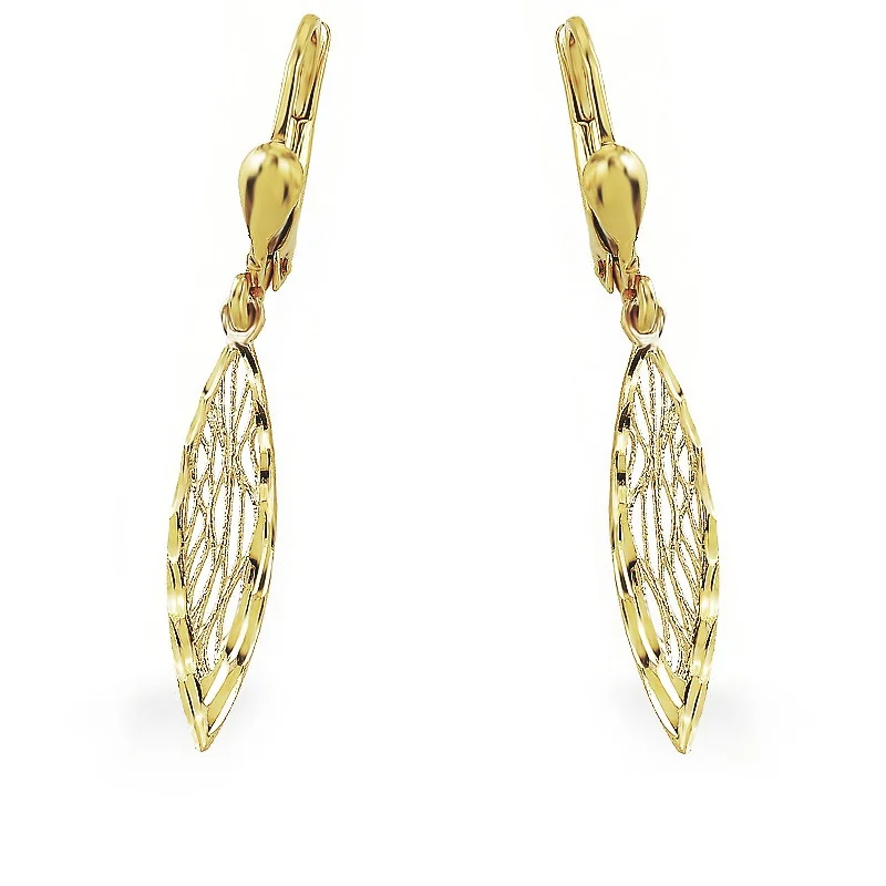 Kolczyki złote wiszące ażurowa łezka