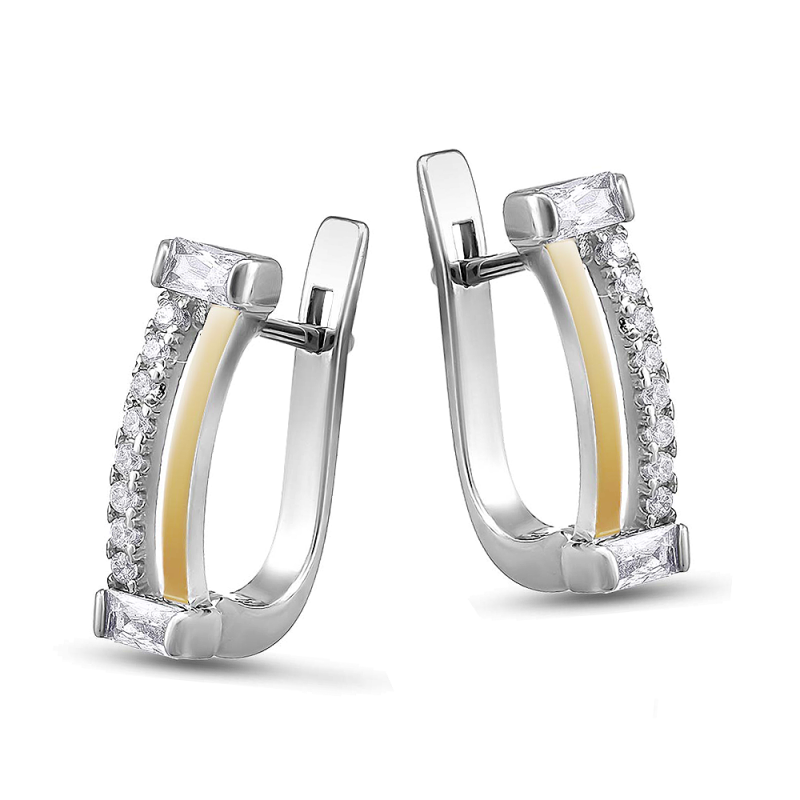 Kolczyki srebrne rząd cyrkonii i złota blaszka/ang.zap. BM 1414_AU375 blaszka gold