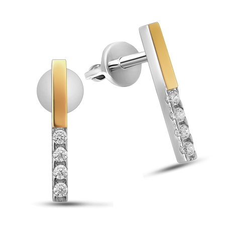 Kolczyki srebrne kreska z rzędem cyrkonii i złotą blaszką/sztyft BM 2010_AU375 blaszka gold