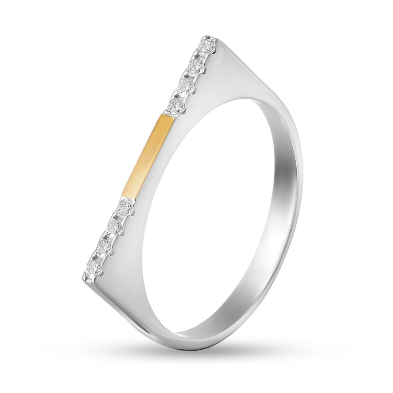 Pierścionek srebrny kreska z rzędem cyrkonii i złotą blaszką BM 2010_AU375 blaszka gold