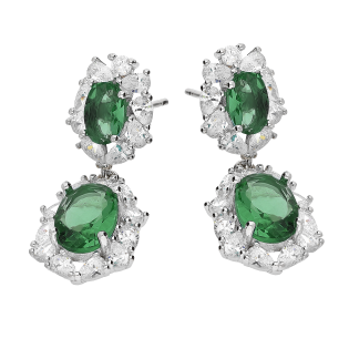 Kolczyki srebrne owalna markiza z zielonymi cyrkoniami/sztyft HS2016 zielony próba 925