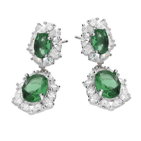 Kolczyki srebrne owalna markiza z zielonymi cyrkoniami/sztyft HS2016 zielony próba 925