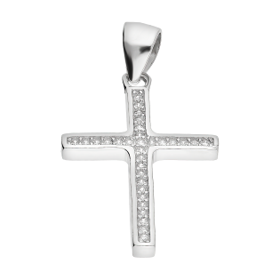 Krzyżyk srebrny z białymi cyrkoniami HS2019 próba 925