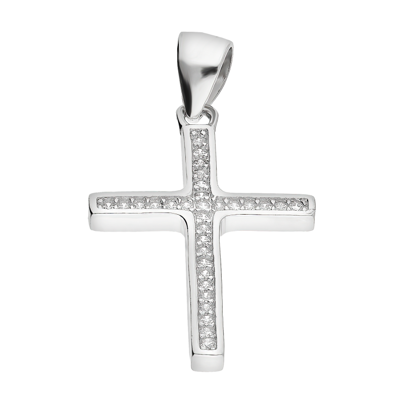 Krzyżyk srebrny z białymi cyrkoniami HS2019 próba 925
